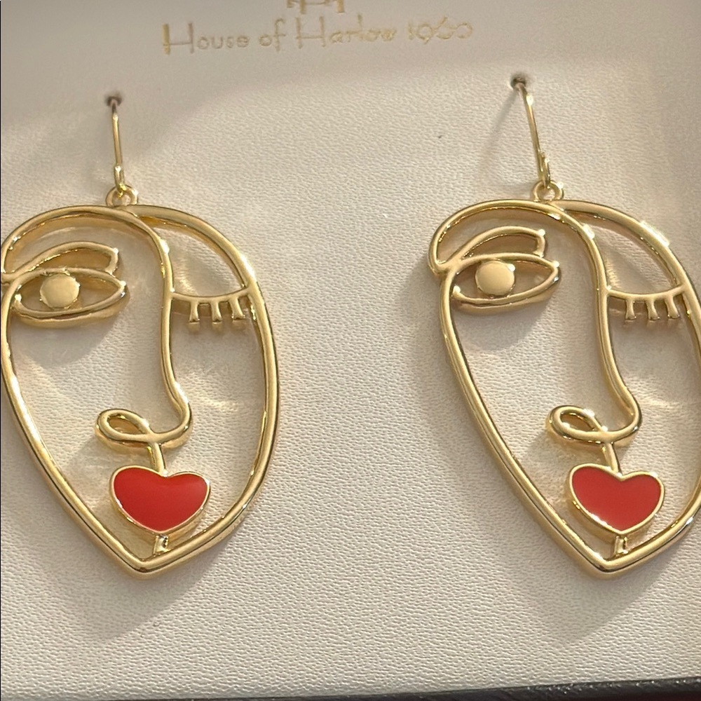 House of Harlow 1960 Gold Earrings with Red Accents - Picture 2 of 4